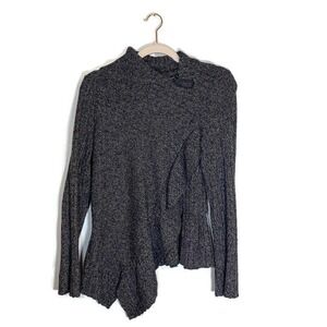Anthropologie Knitted & Knotted Sweater Sz XS Asymmetrical Ruffle Ribbed Marled
